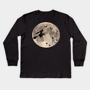 witch on the moon Kids Long Sleeve T-Shirt